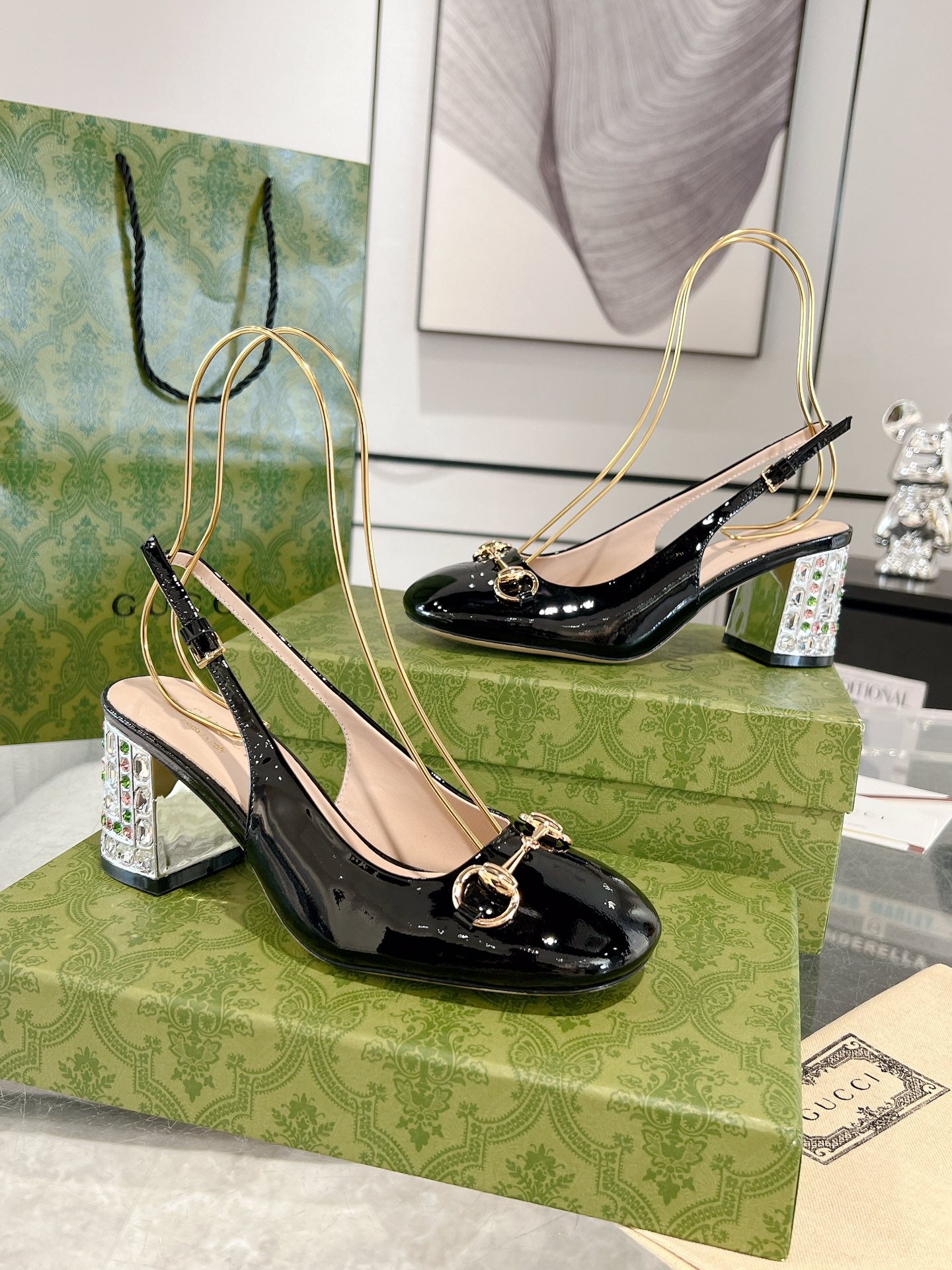 Guc New women's rhinestone chunky heel sandals