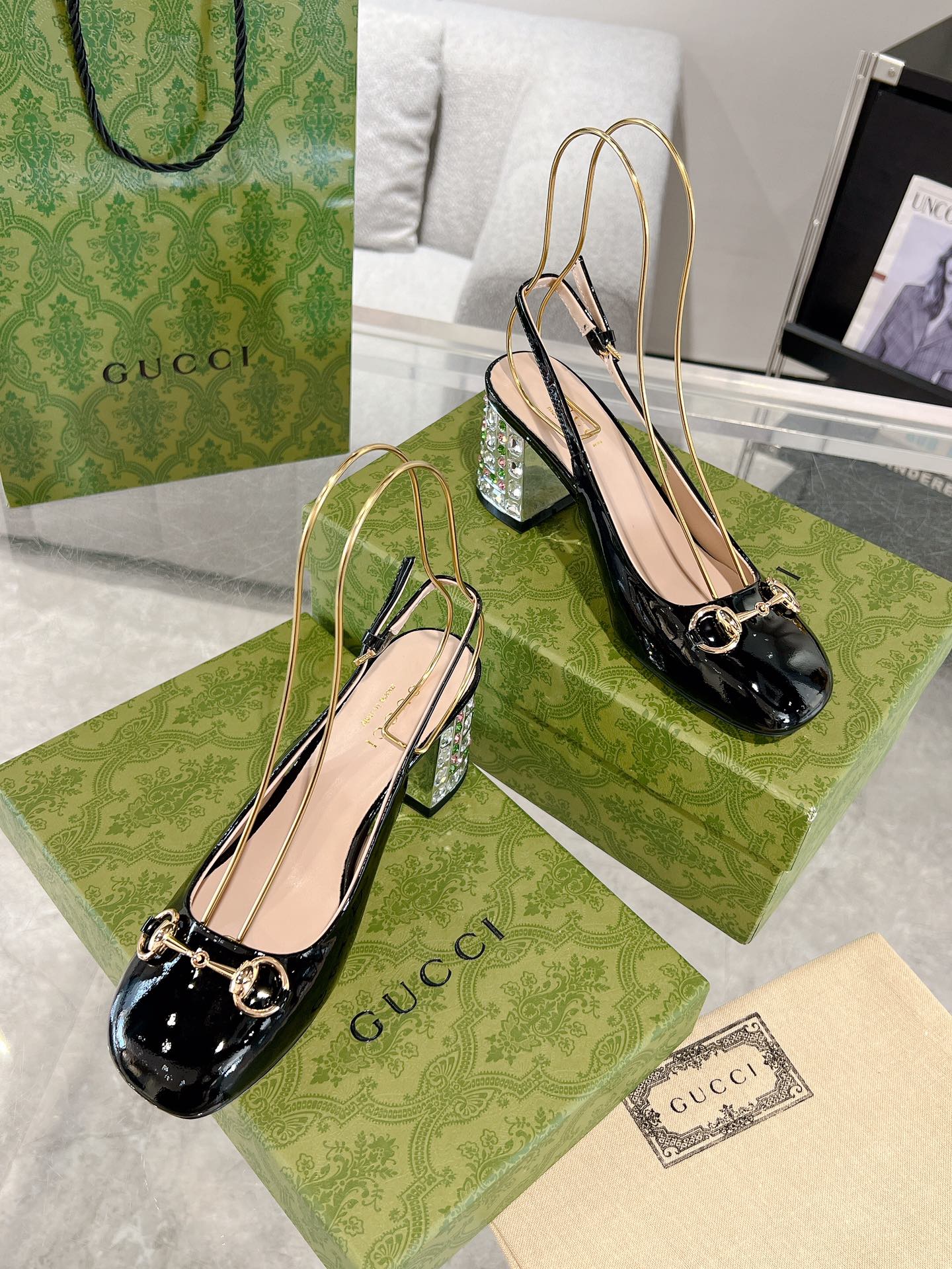 Guc New women's rhinestone chunky heel sandals