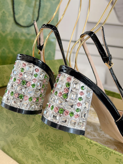 Guc New women's rhinestone chunky heel sandals