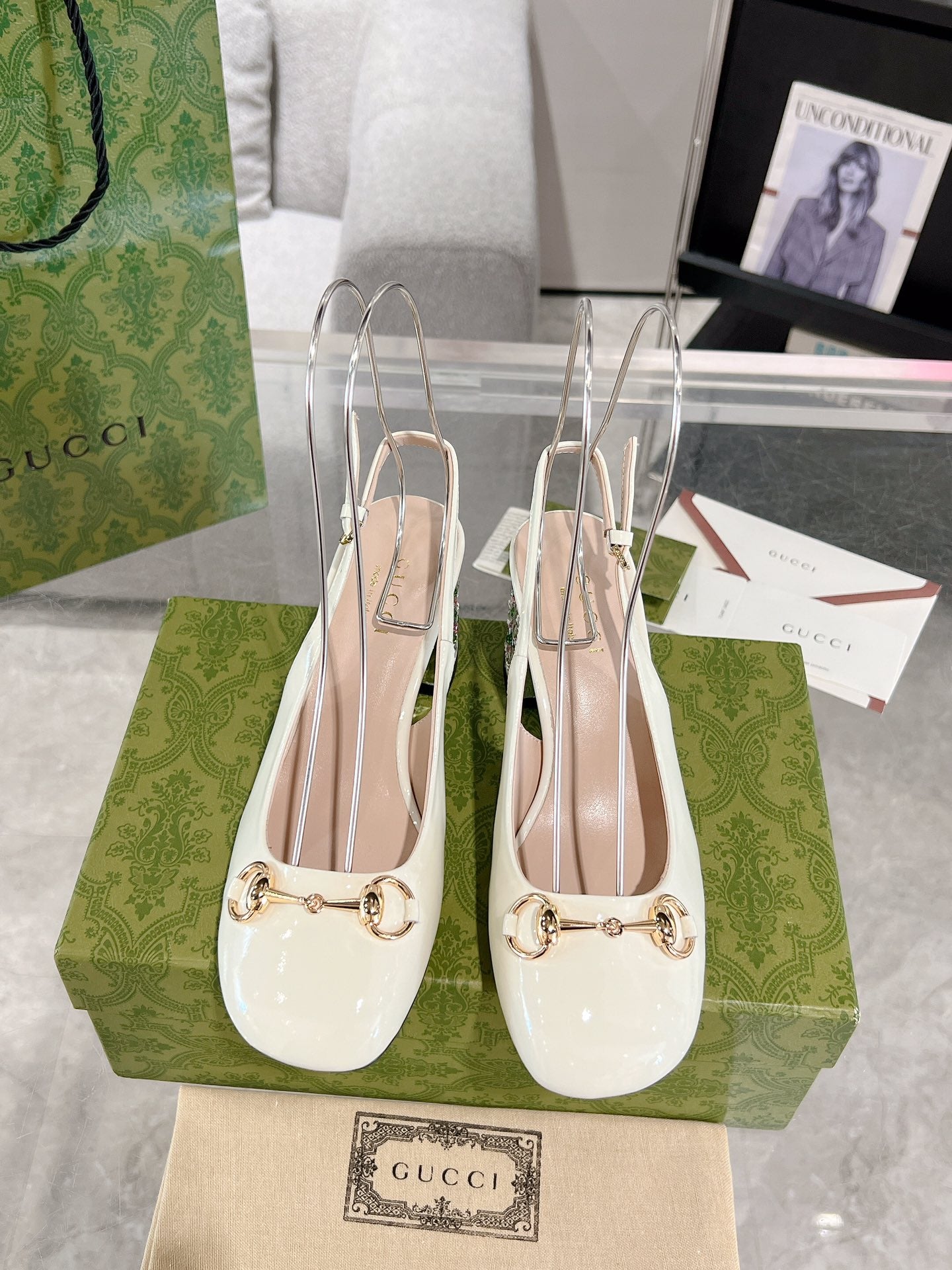 Guc New women's rhinestone chunky heel sandals