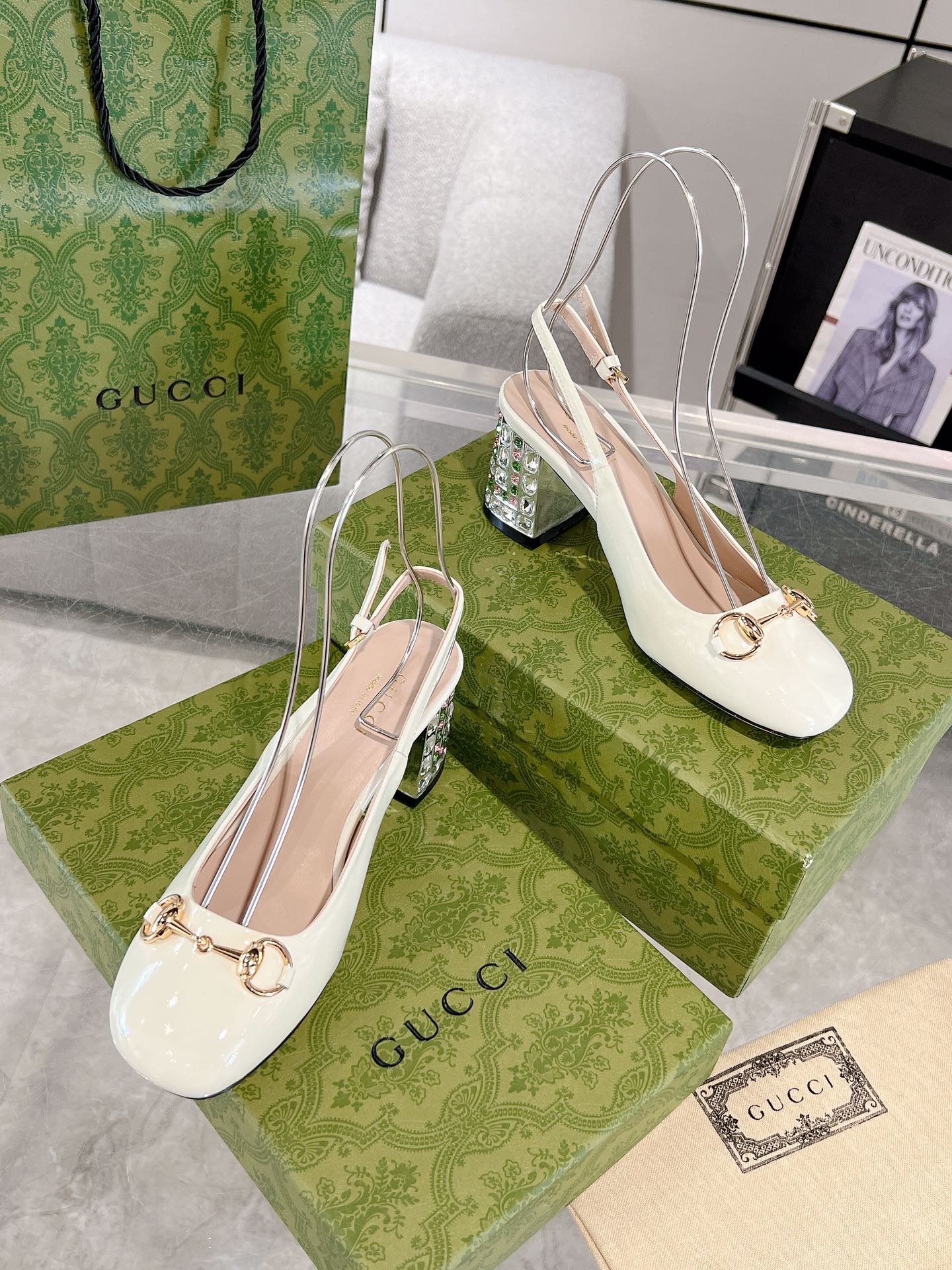 Guc New women's rhinestone chunky heel sandals