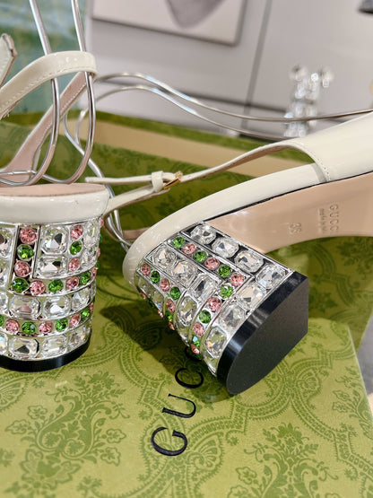 Guc New women's rhinestone chunky heel sandals