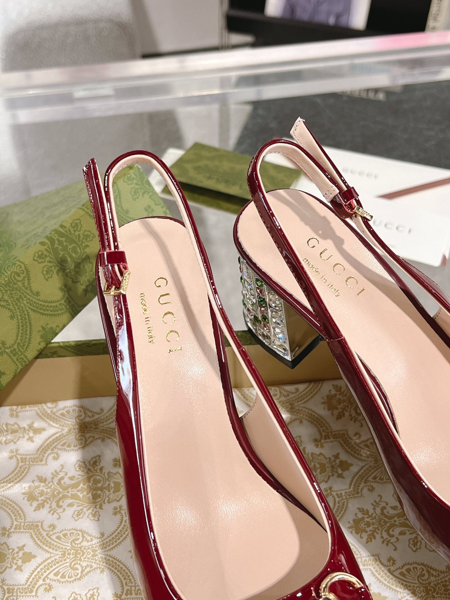 Guc New women's rhinestone chunky heel sandals