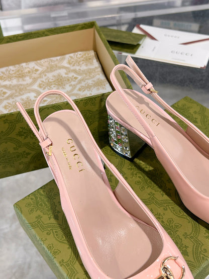 Guc New women's rhinestone chunky heel sandals