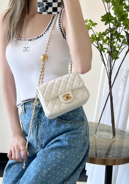 Chan New 23s Gold Globe Chain  Bag