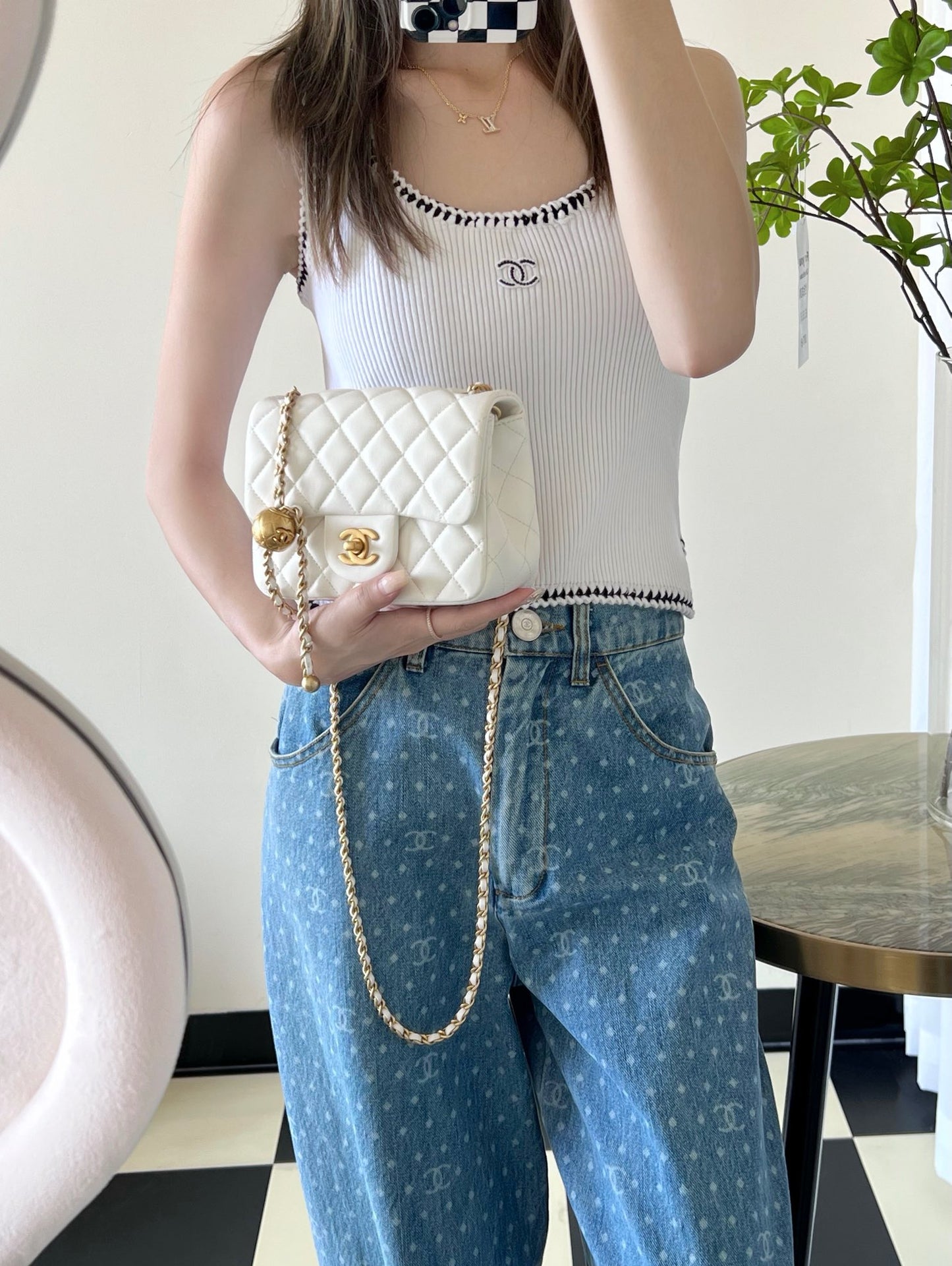 Chan New 23s Gold Globe Chain  Bag