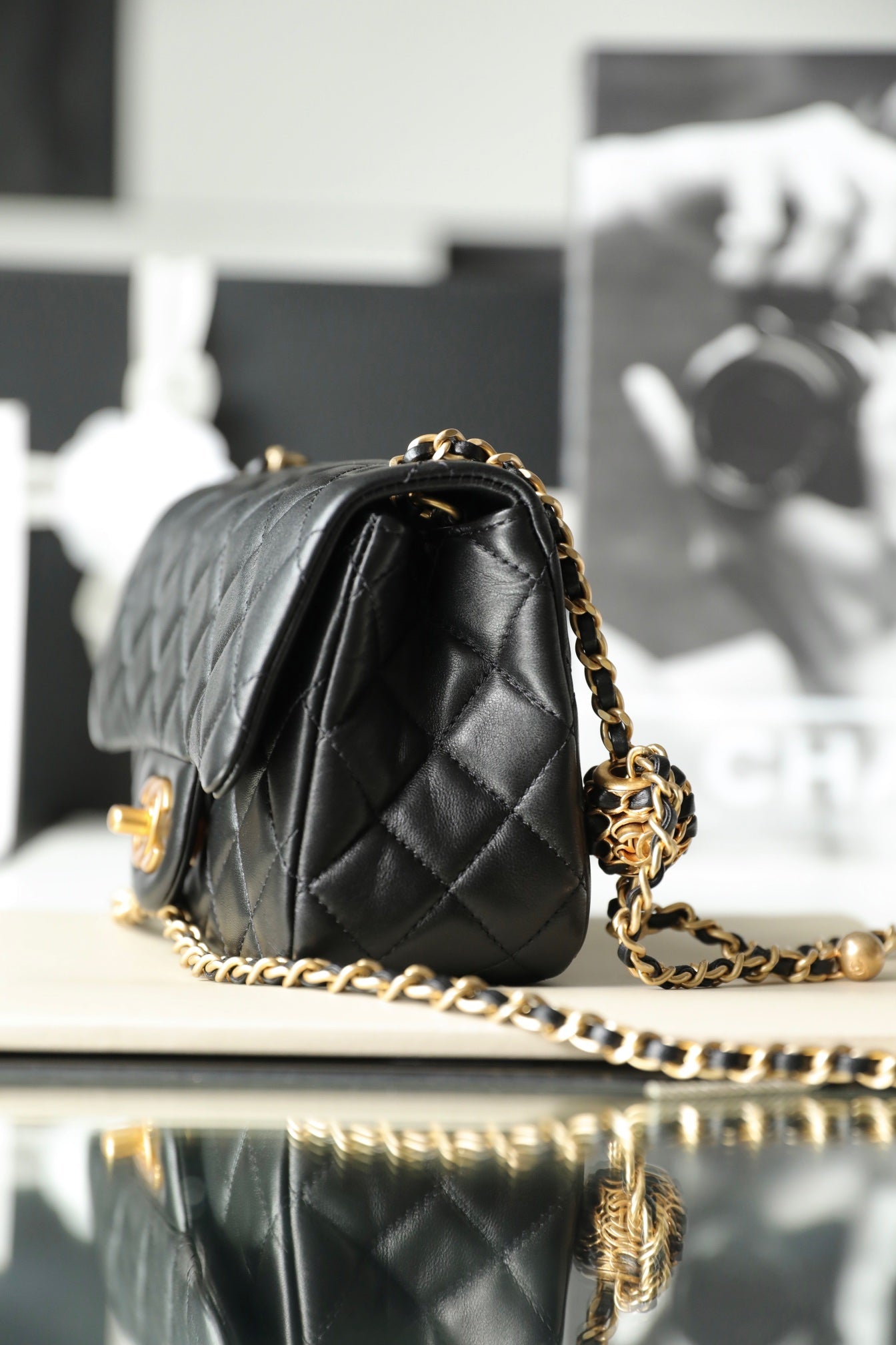 Chan New 22s Gold Globe Chain  Bag