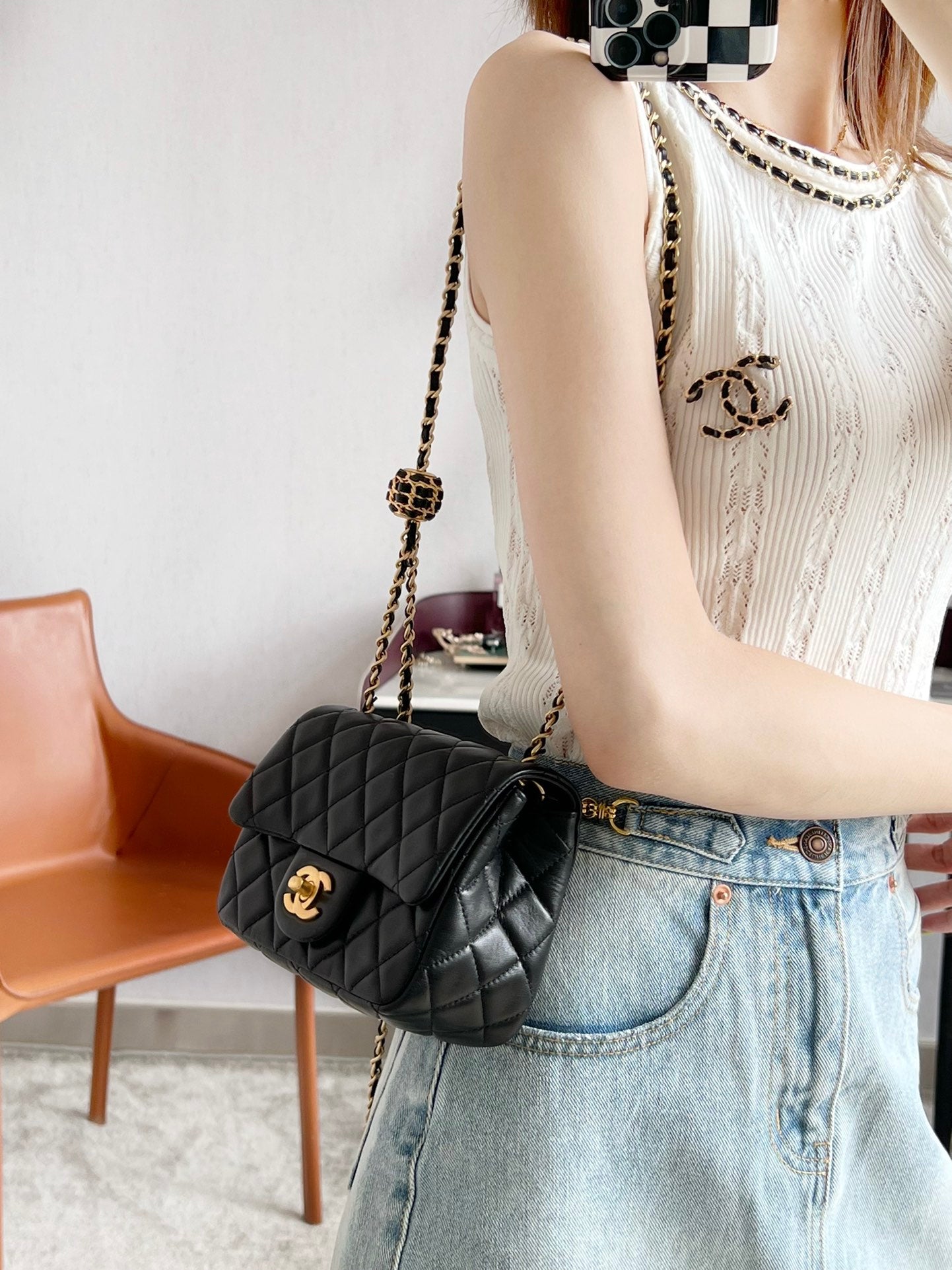 Chan New 22s Gold Globe Chain  Bag