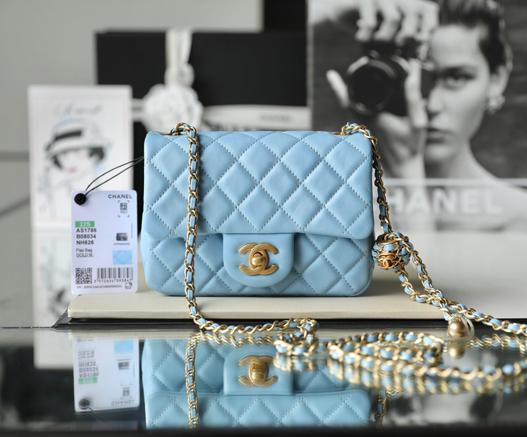 Chan New 22s Gold Globe Chain  Bag