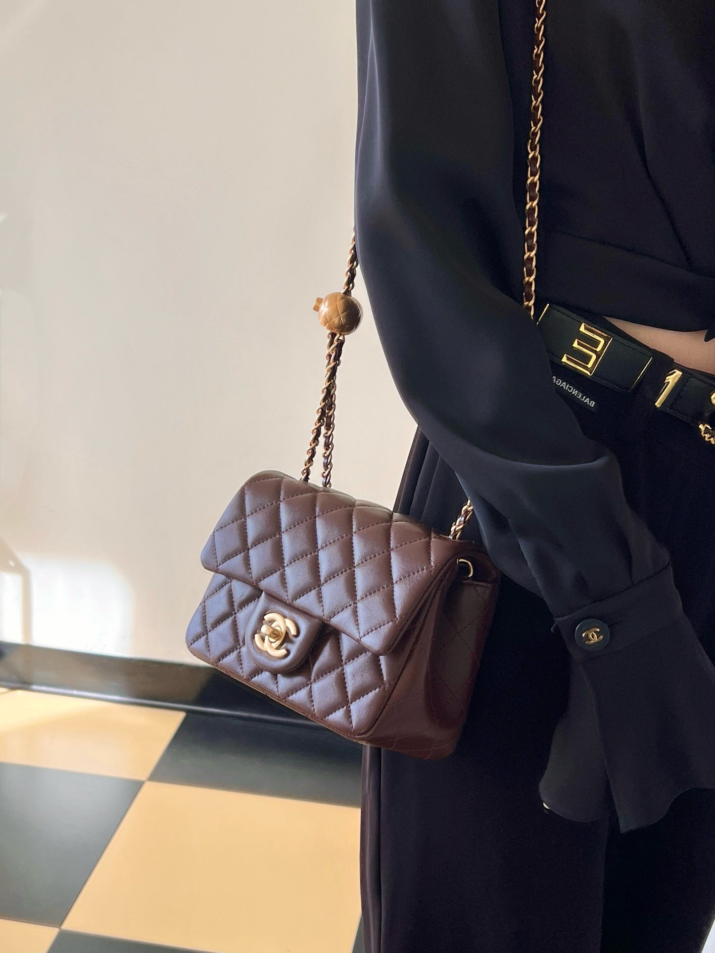 Chan New  Gold Globe Chain  Bag