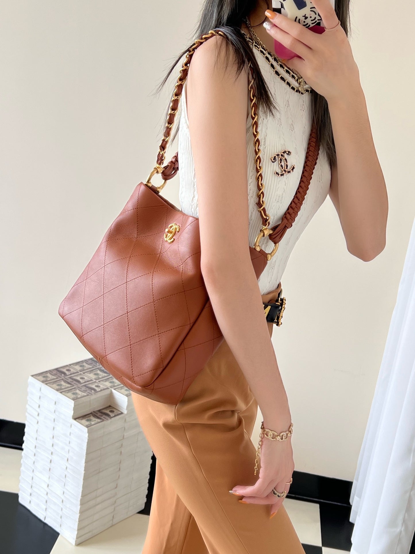 Chan New 23A Woven shoulder strap hippie bag