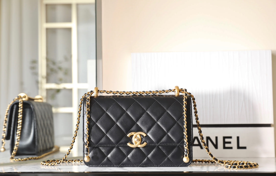 Chan New 24c Double gold bead flap bag