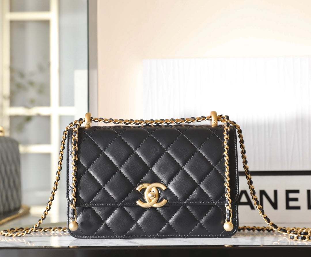 Chan New 24c Double gold bead flap bag