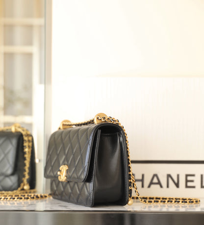 Chan New 24c Double gold bead flap bag