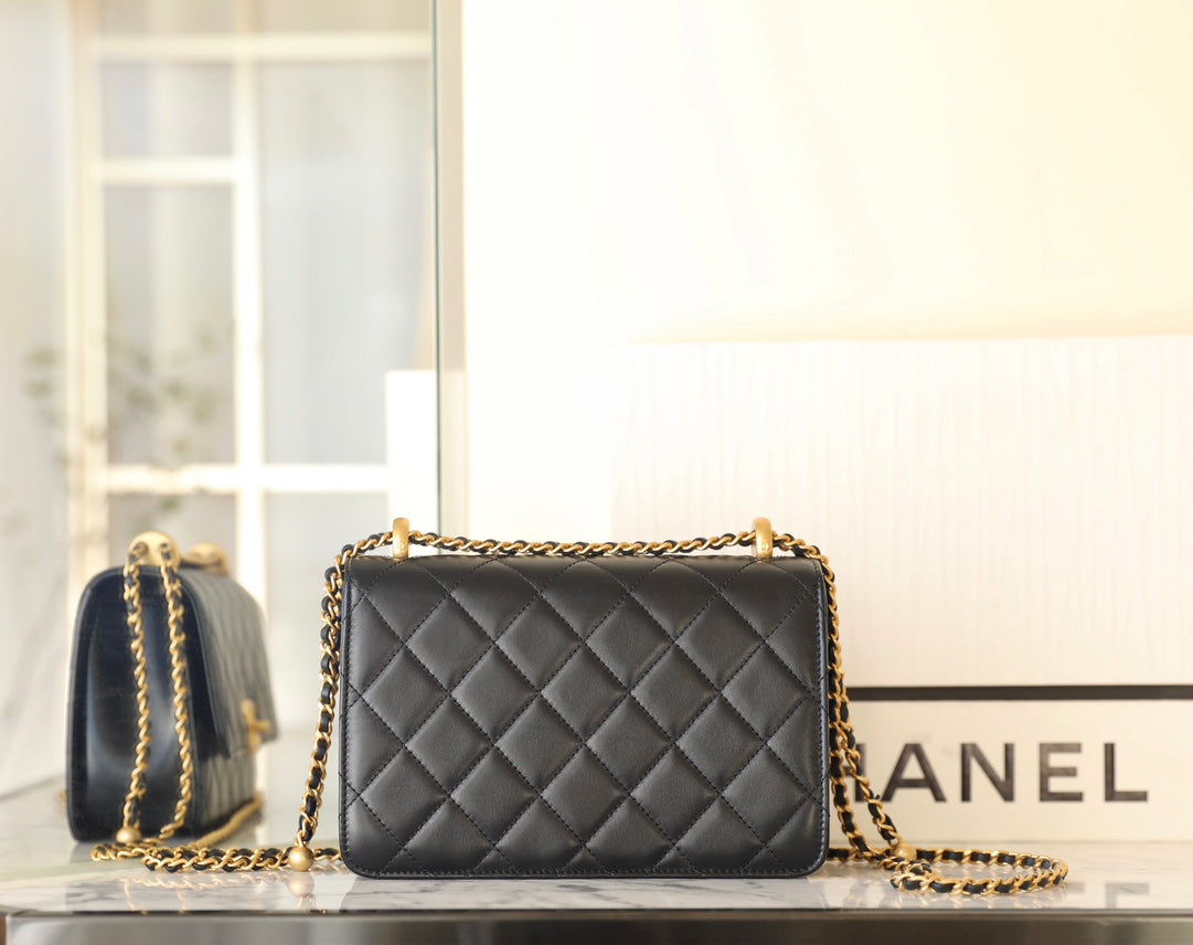 Chan New 24c Double gold bead flap bag