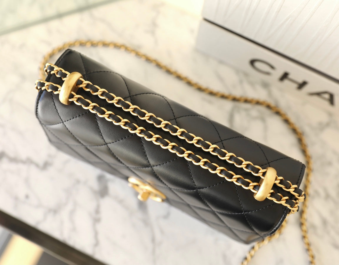 Chan New 24c Double gold bead flap bag