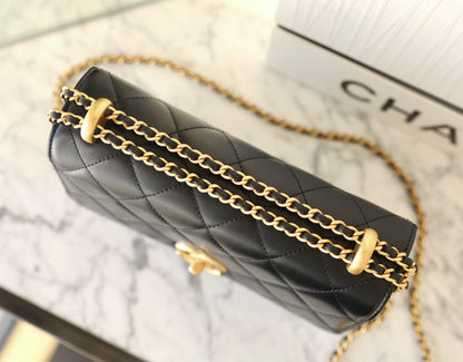 Chan New 24c Double gold bead flap bag