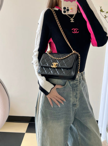 Chan New 24c Double gold bead flap bag