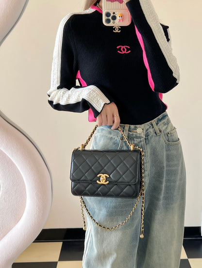 Chan New 24c Double gold bead flap bag