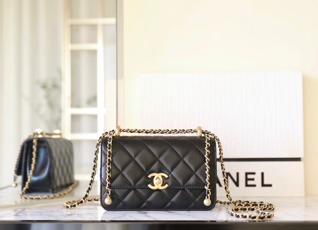Chan New 24c Double gold bead flap bag
