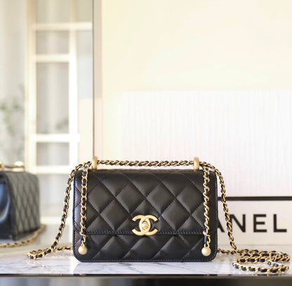 Chan New 24c Double gold bead flap bag