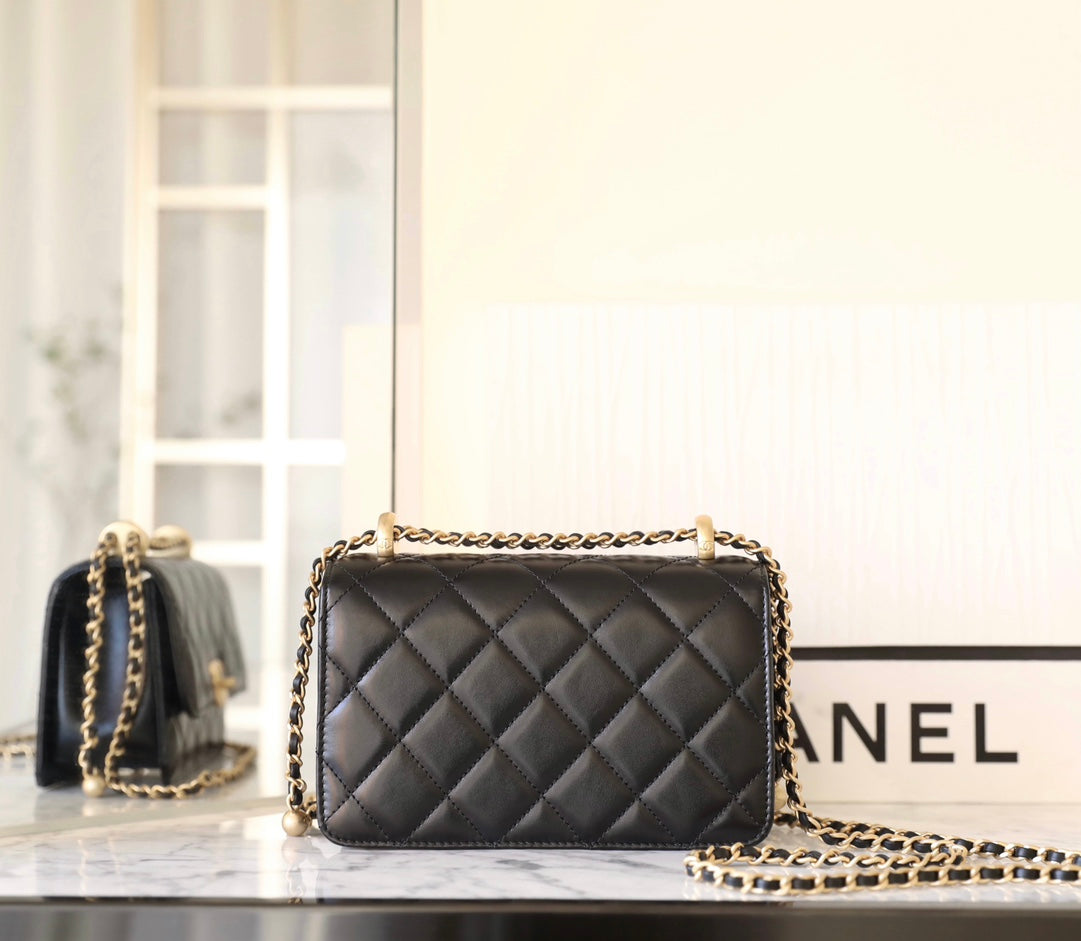 Chan New 24c Double gold bead flap bag