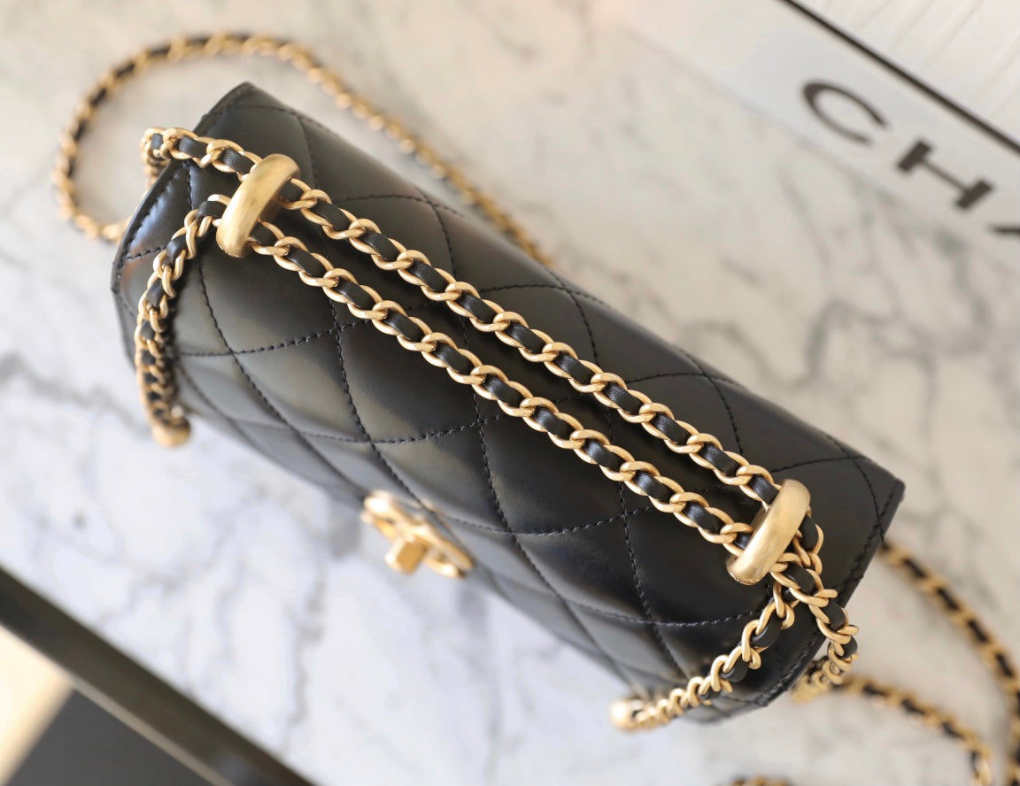 Chan New 24c Double gold bead flap bag