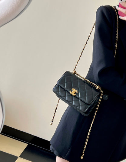 Chan New 24c Double gold bead flap bag