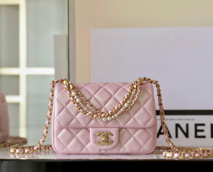 Chan New 24p Pearl chain flap bag