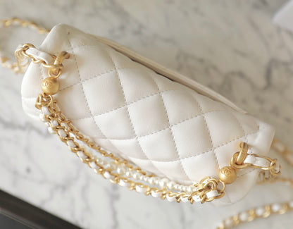 Chan New 24p Pearl chain flap bag