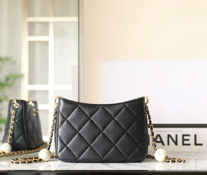 Chan New 24s Double Pearl Hobo Crossbody Bag