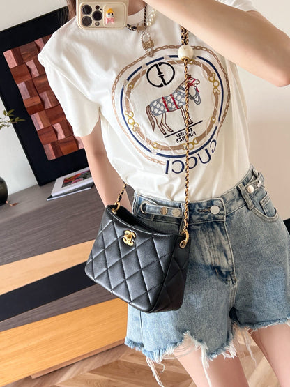 Chan New 24s Double Pearl Hobo Crossbody Bag