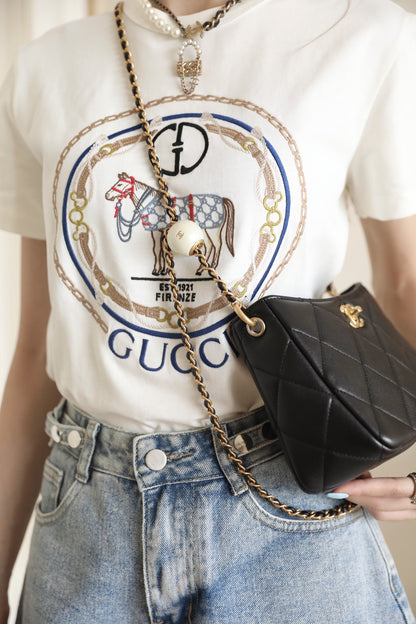 Chan New 24s Double Pearl Hobo Crossbody Bag