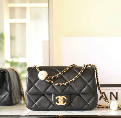 Chan New 24s Double Pearl Flap Bag