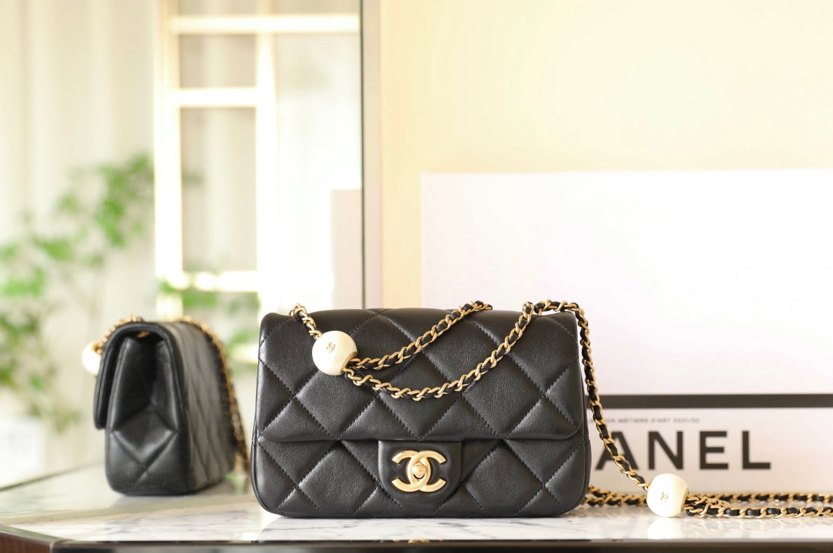 Chan New 24s Double Pearl Flap Bag