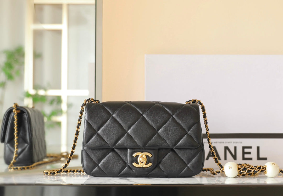 Chan New 24s Double Pearl Flap Bag
