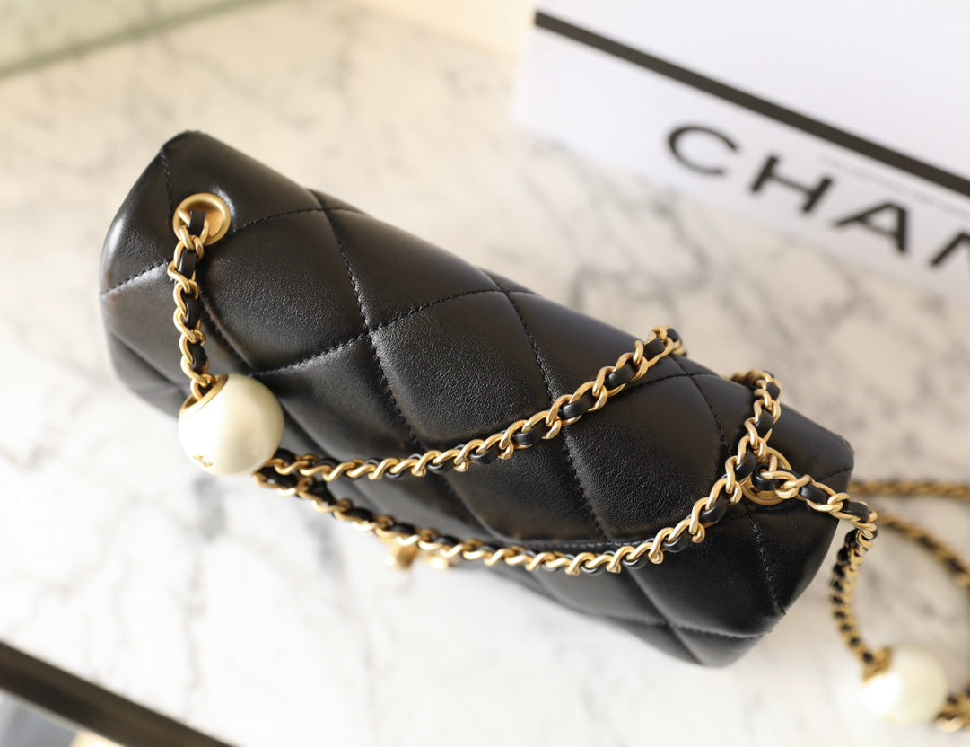 Chan New 24s Double Pearl Flap Bag