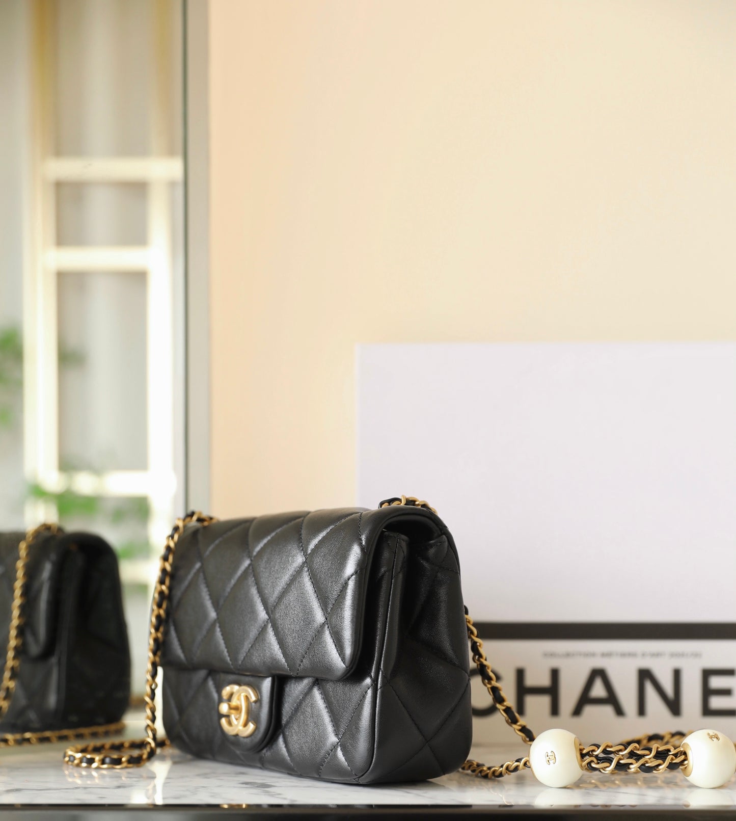 Chan New 24s Double Pearl Flap Bag