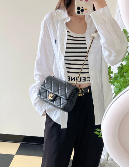 Chan New 24s Double Pearl Flap Bag