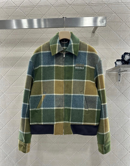 Miu New Plaid Wool Coat