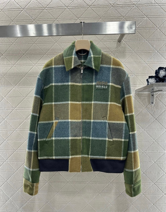 Miu New Plaid Wool Coat