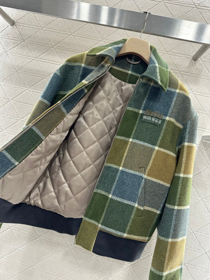 Miu New Plaid Wool Coat