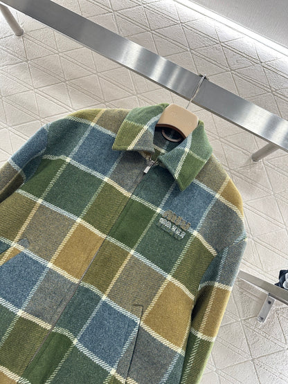 Miu New Plaid Wool Coat