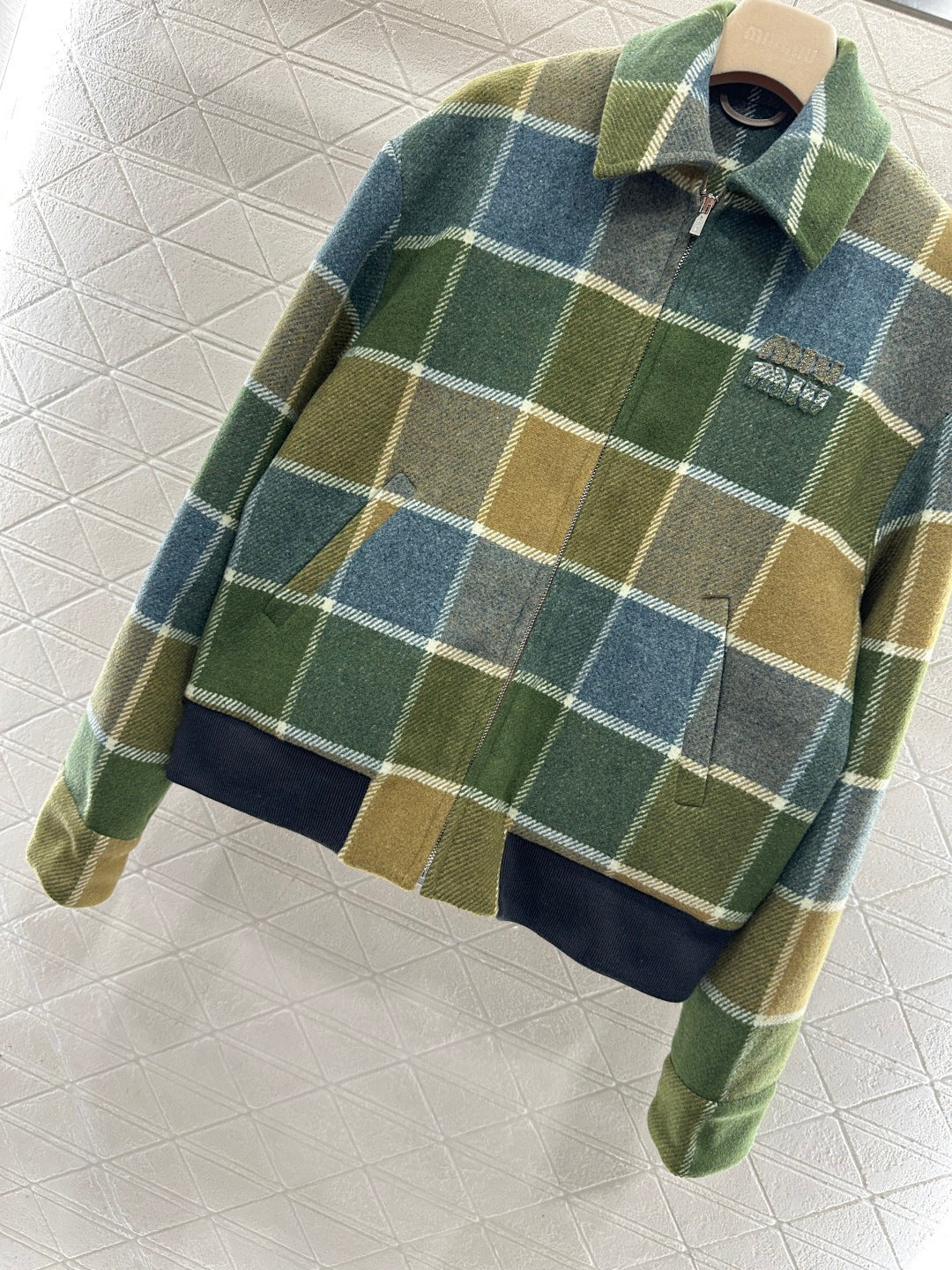 Miu New Plaid Wool Coat