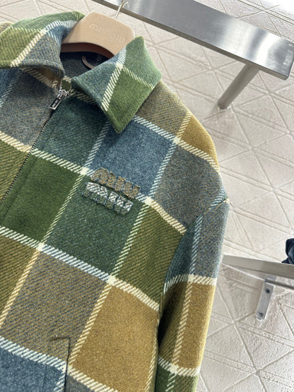 Miu New Plaid Wool Coat