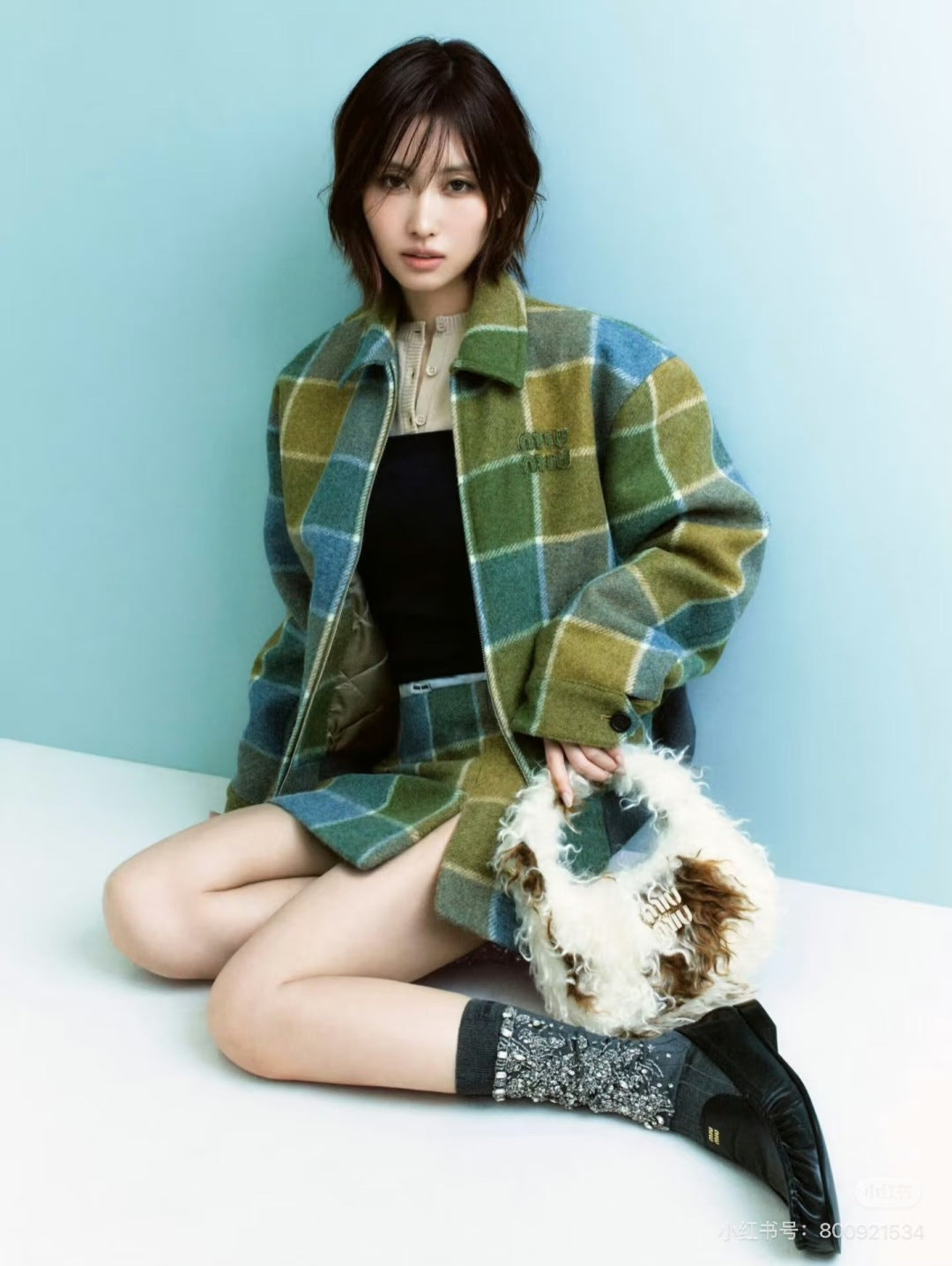 Miu New Plaid Wool Coat